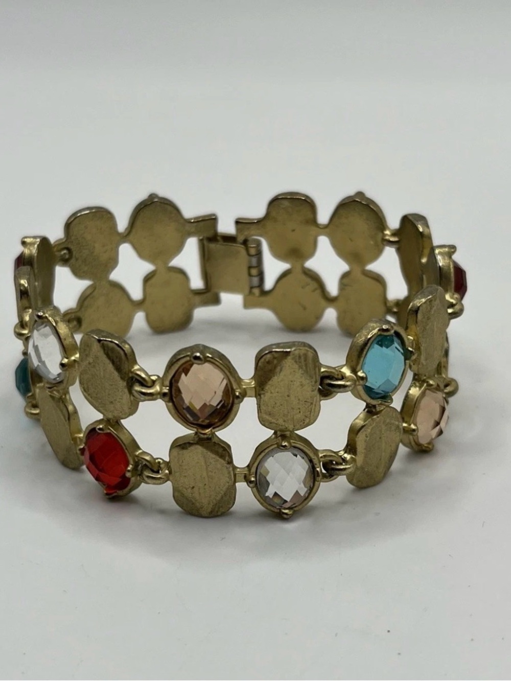 Multicolor Acrylic Link Bracelet - Gold Tone